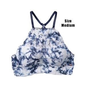 VS PINK Ensign Blue Tie Dye High Neck Crochet Lace Push Up Sports Bra Medium NEW